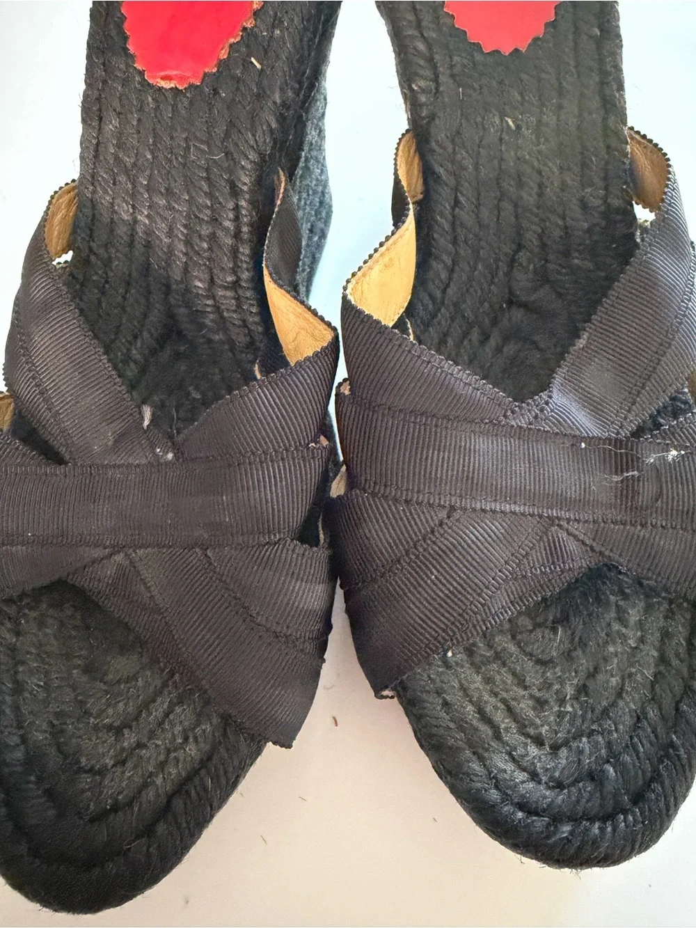 Christian Louboutin Black Woven Espadrille Wedge Sandals Fair condition